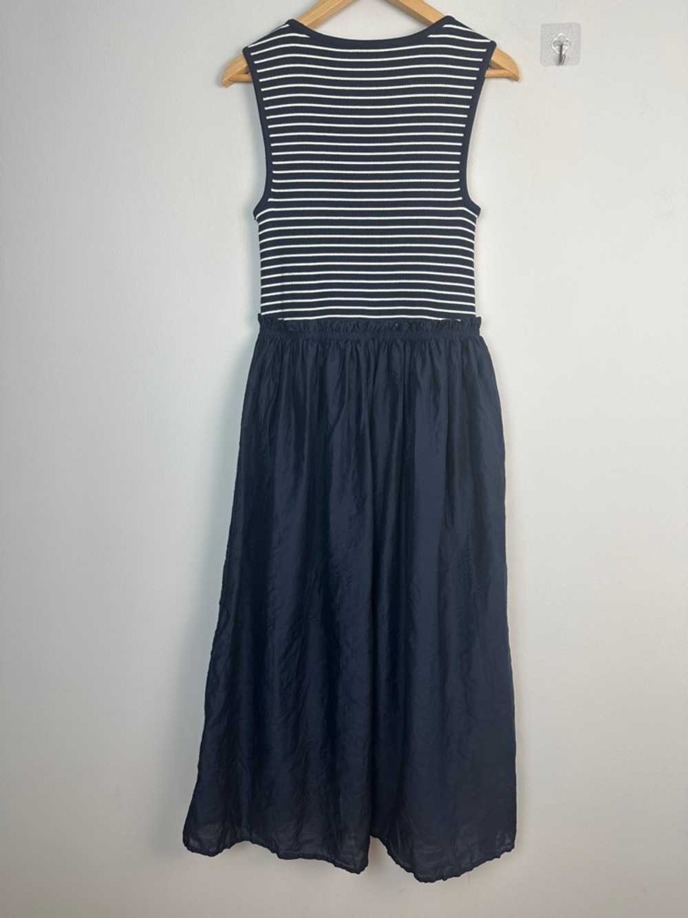 J.Crew Gathered Waist Mixy Dress Ribbed Knit Top Crinkly Sheer Skirt Lined MED - Picture 9 of 16